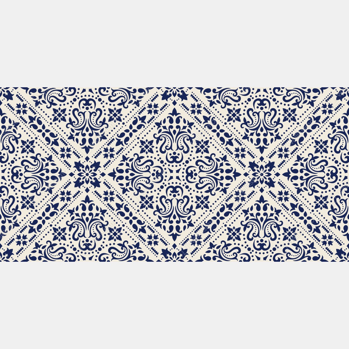 Fototapeta granatowy wzór damaskowy na płytkach – Wallissimo® Fototapeta granatowy wzór damaskowy na płytkach – Wallissimo®