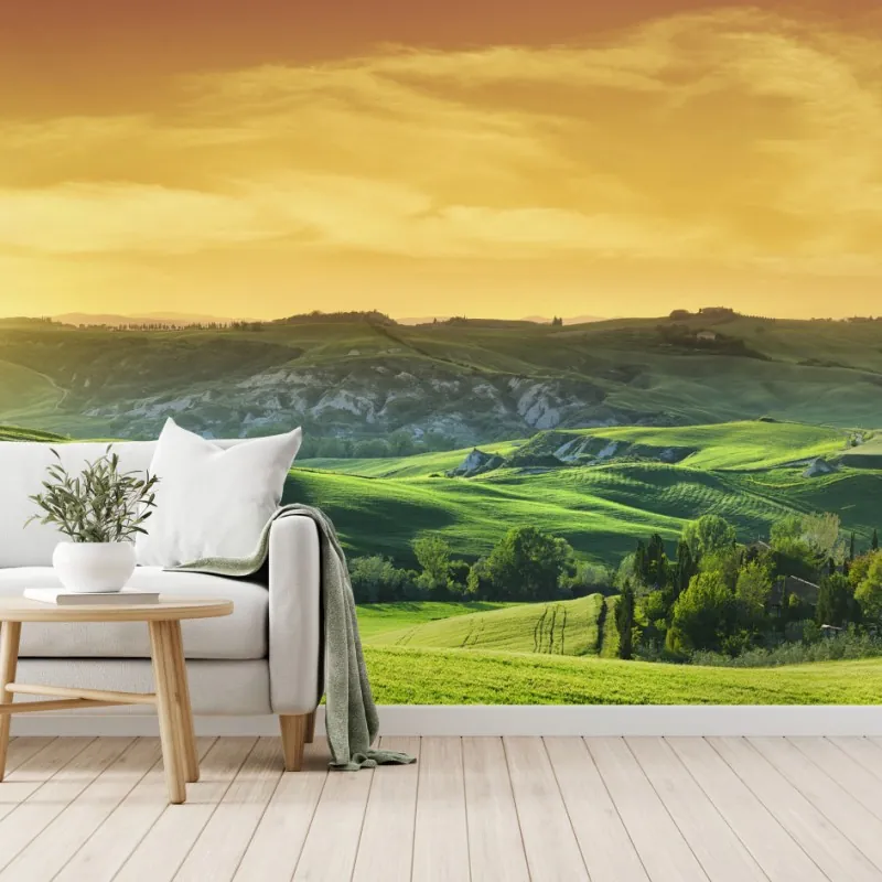 Wall mural Tuscan rolling hills at sunset