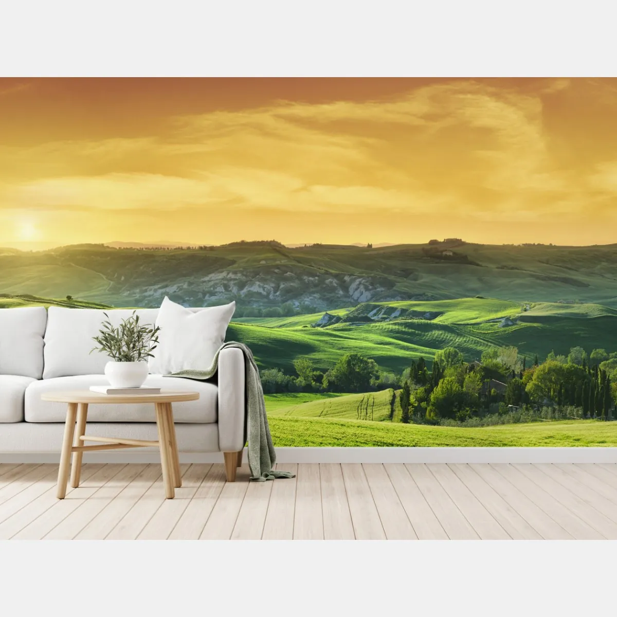 Fototapeta Toskańskie pagórki o zachodzie słońca – Wallissimo® Fototapeta Toskańskie pagórki o zachodzie słońca – Wallissimo®