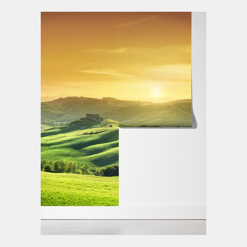 Fototapeta Toskańskie pagórki o zachodzie słońca – Wallissimo® Fototapeta Toskańskie pagórki o zachodzie słońca – Wallissimo®