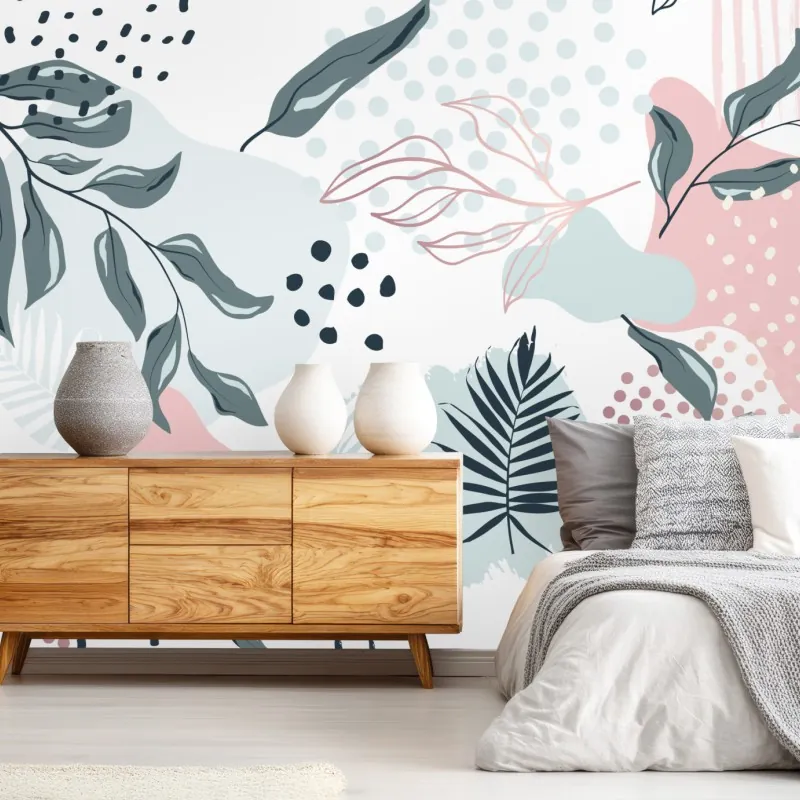 Wall mural pastel botanical abstract pattern