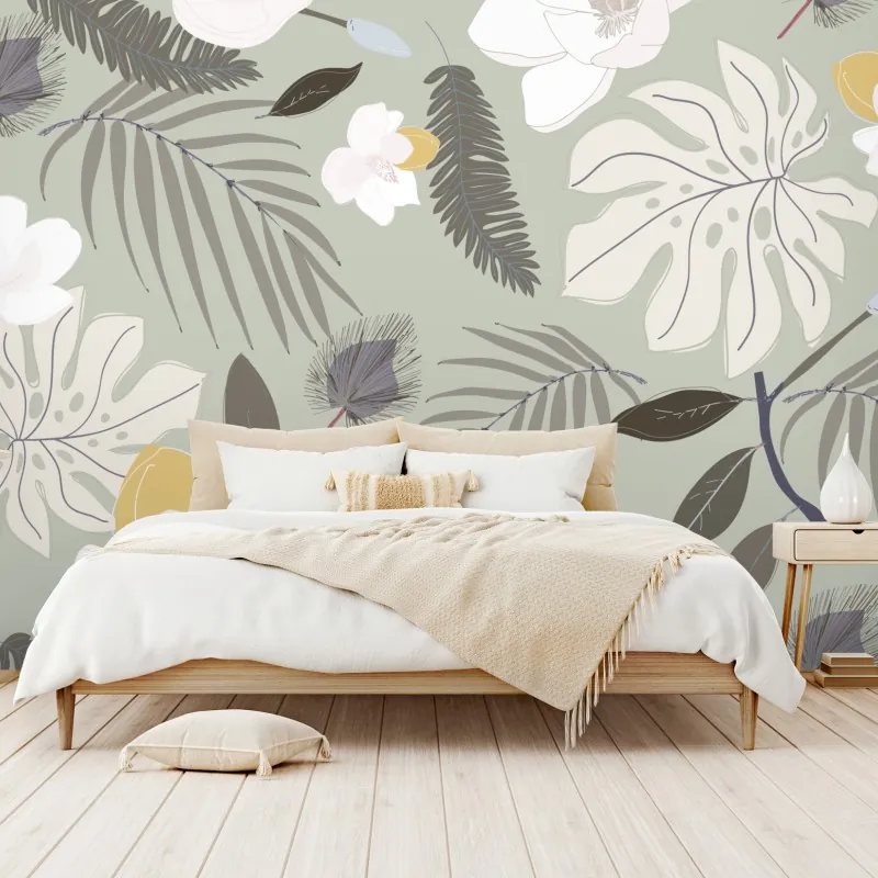 Wall mural soft pastel botanical pattern