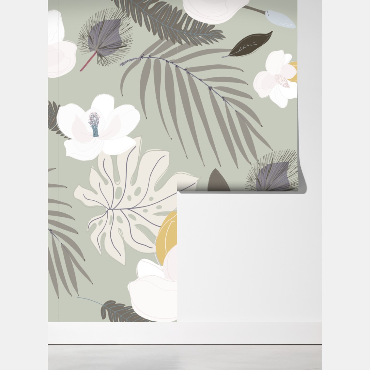 Fototapeta delikatny pastelowy wzór botaniczny – Wallissimo® Fototapeta delikatny pastelowy wzór botaniczny – Wallissimo®