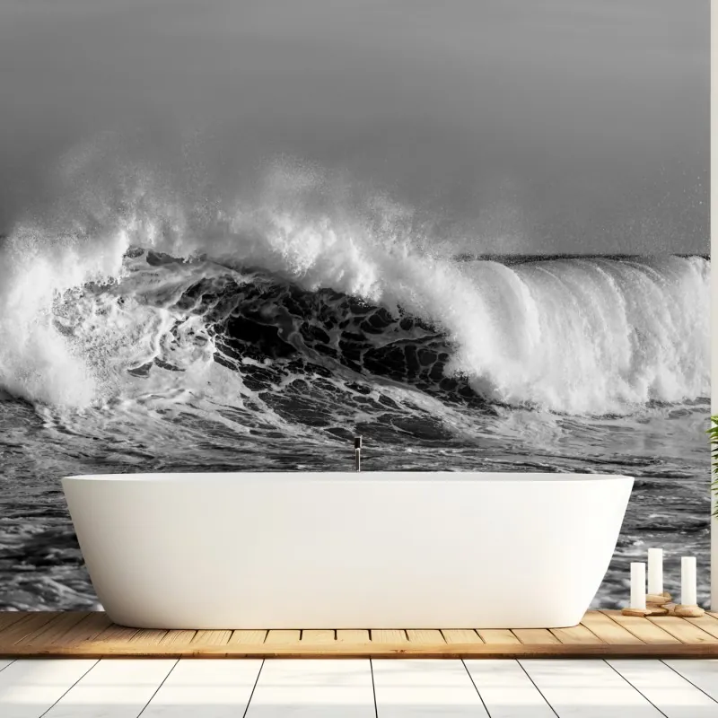 Wall mural dramatic monochrome ocean wave