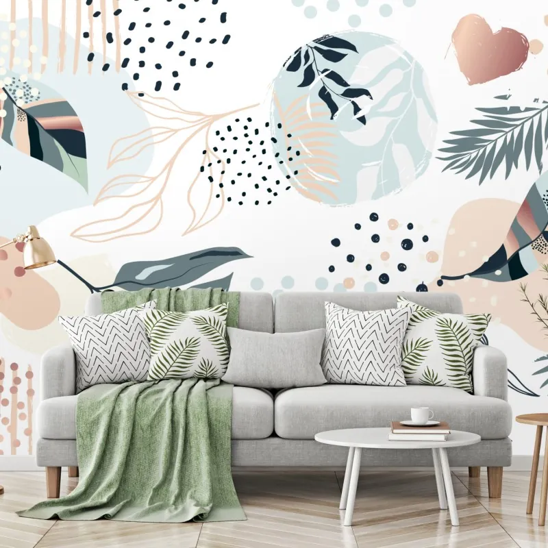 Wall mural pastel botanical abstract design