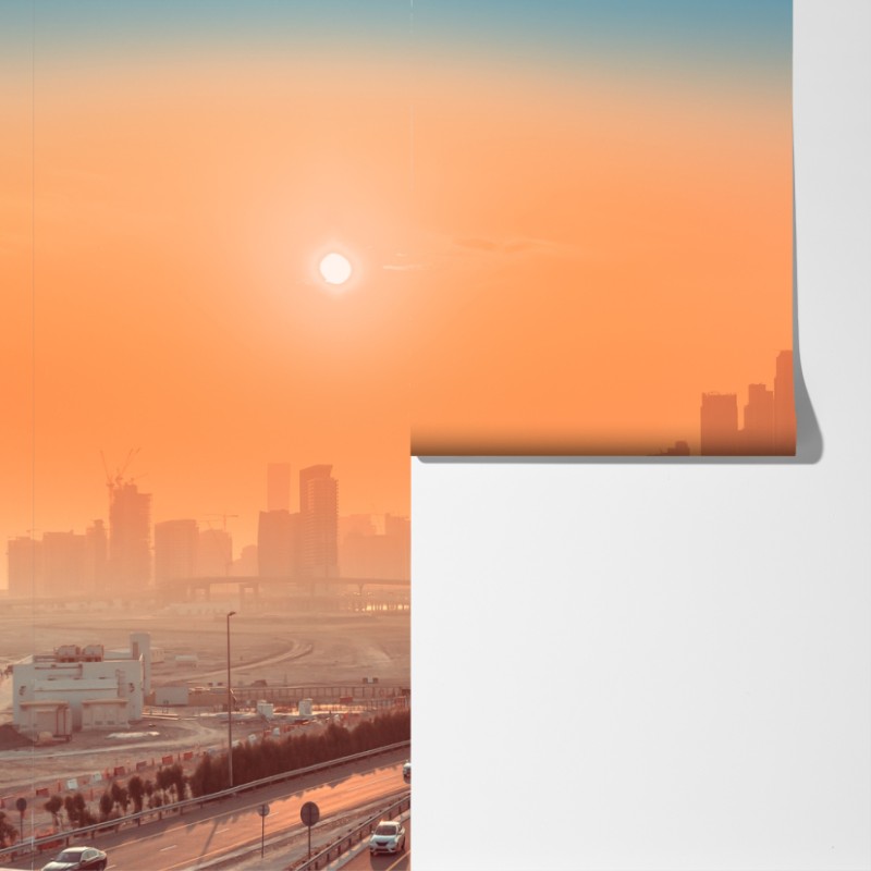 Fototapeta Dubaj panorama o wschodzie słońca – Wallissimo® Fototapeta Dubaj panorama o wschodzie słońca – Wallissimo®