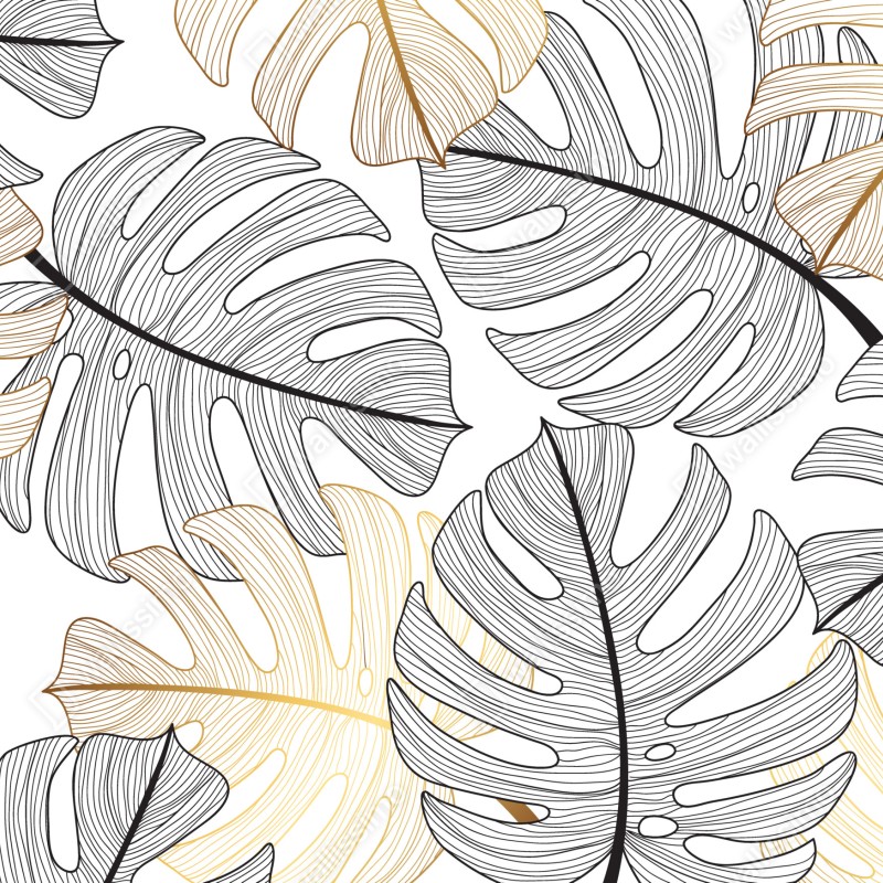 Fototapeta wzór liści monstera ze złotymi akcentami – Wallissimo® Fototapeta wzór liści monstera ze złotymi akcentami – Wallissimo®