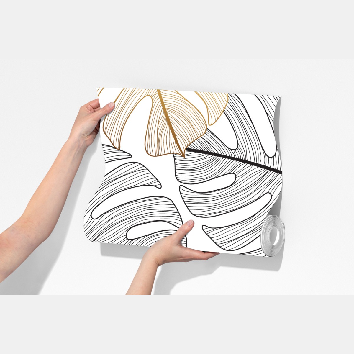 Fototapeta wzór liści monstera ze złotymi akcentami – Wallissimo® Fototapeta wzór liści monstera ze złotymi akcentami – Wallissimo®