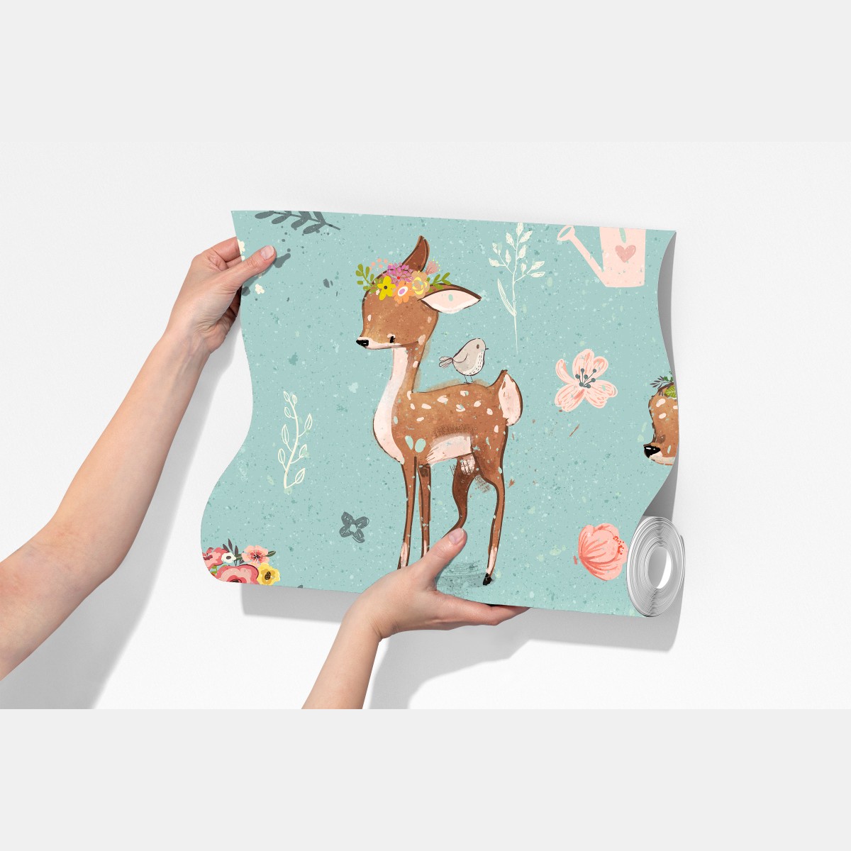 Fototapeta pastelowy wzór leśnych sarenek i królików – Wallissimo® Fototapeta pastelowy wzór leśnych sarenek i królików – Wallissimo®