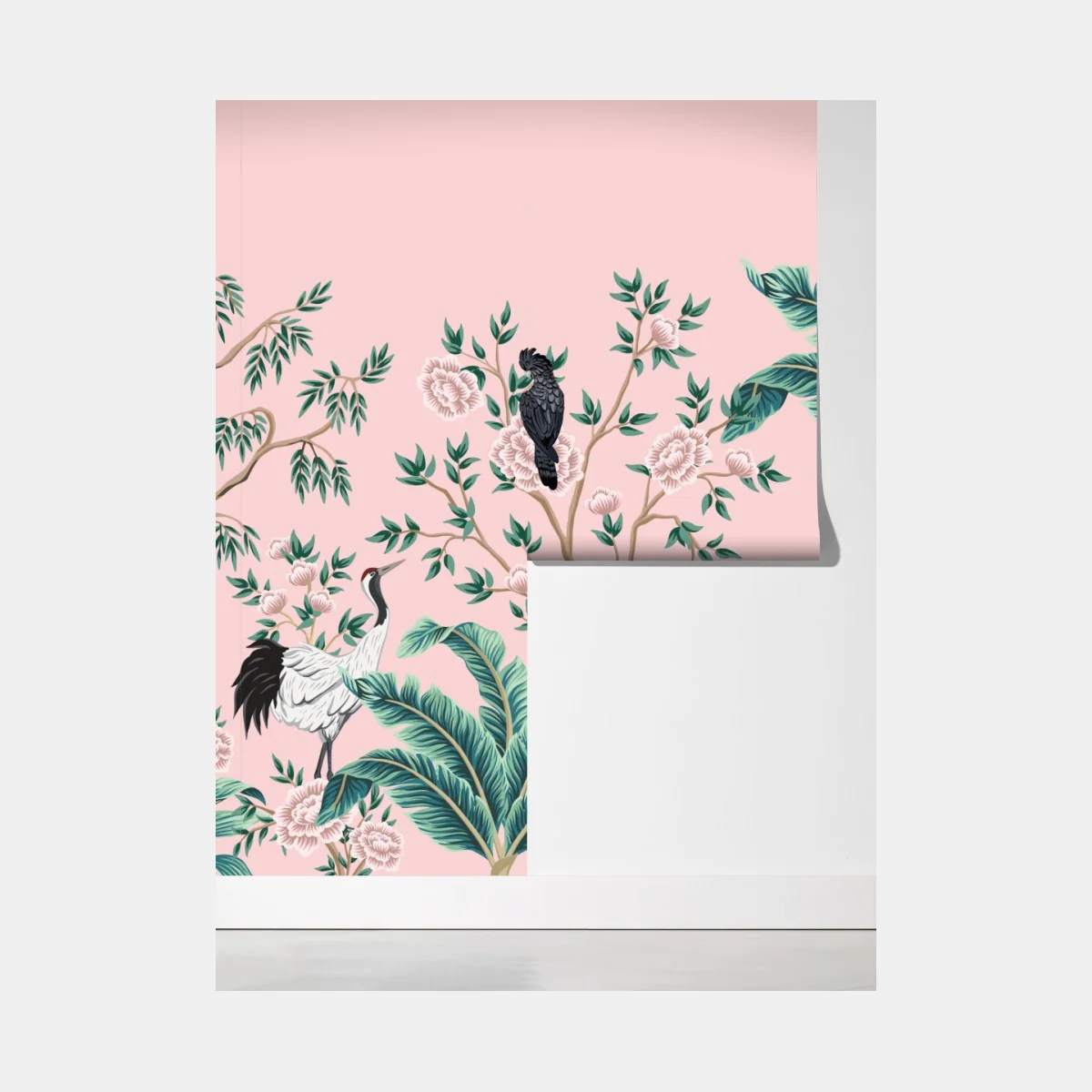 Fototapeta pastelowy tropikalny wzór botaniczny z żurawiami – Wallissimo® Fototapeta pastelowy tropikalny wzór botaniczny z żurawiami – Wallissimo®