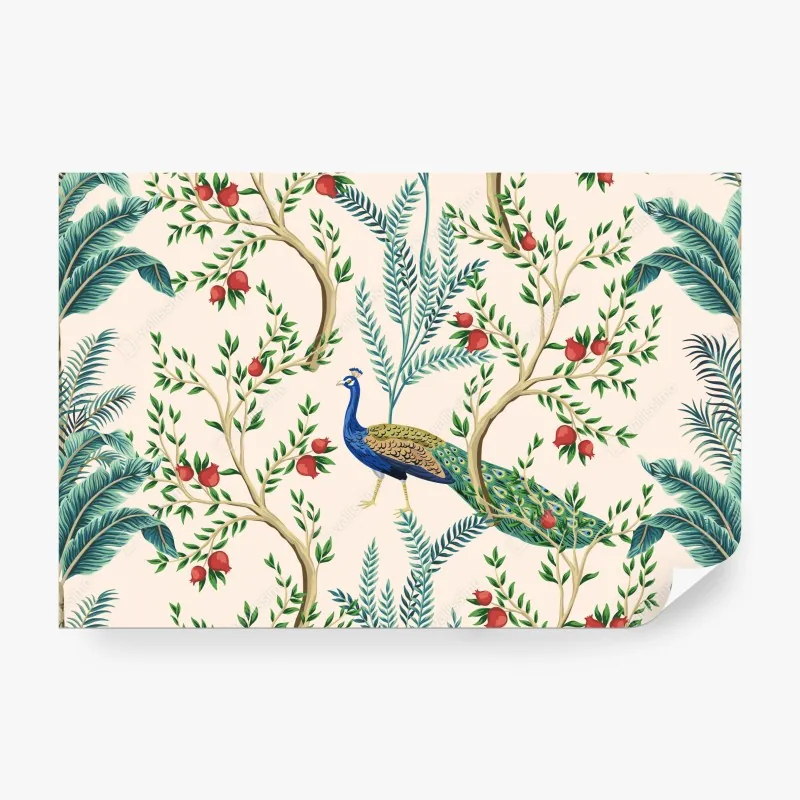 Wall mural peacock among pomegranate branches