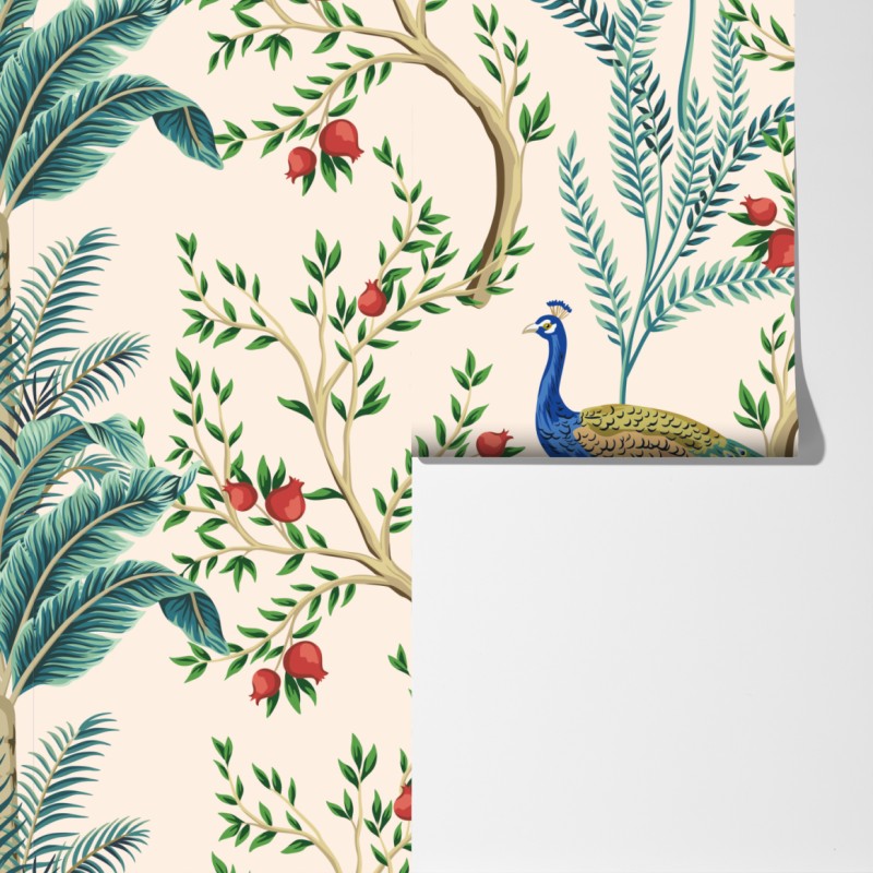 Fototapeta paw wśród gałęzi granatu – Wallissimo® Fototapeta paw wśród gałęzi granatu – Wallissimo®