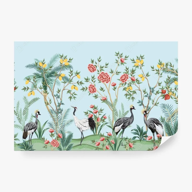 Wall mural elegant crane garden botanical artwork