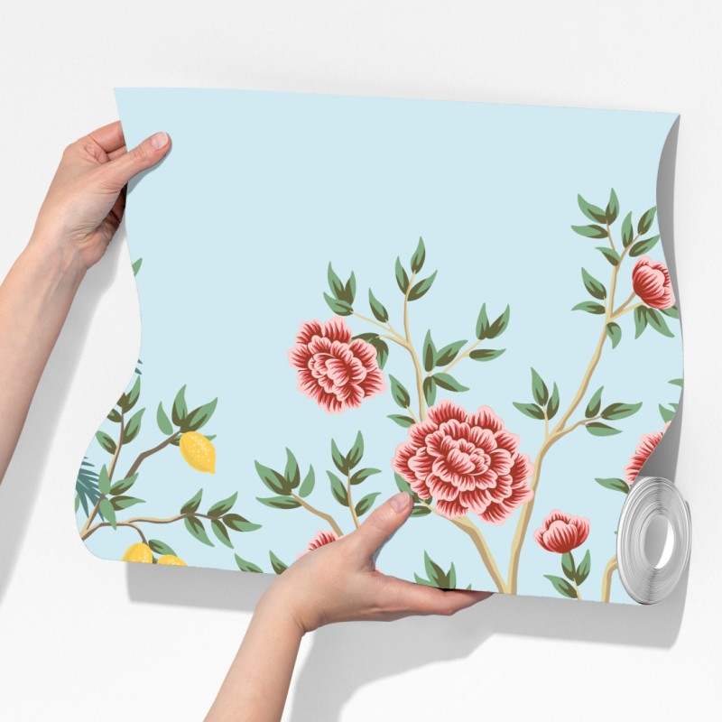 Fototapeta ogród z żurawiami i kwiatami – Wallissimo® Fototapeta ogród z żurawiami i kwiatami – Wallissimo®