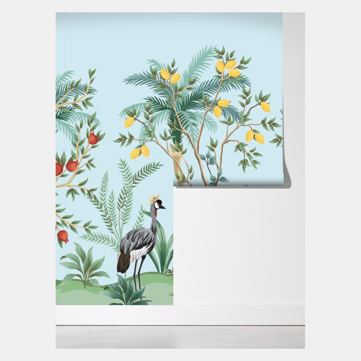 Fototapeta ogród z żurawiami i kwiatami – Wallissimo® Fototapeta ogród z żurawiami i kwiatami – Wallissimo®