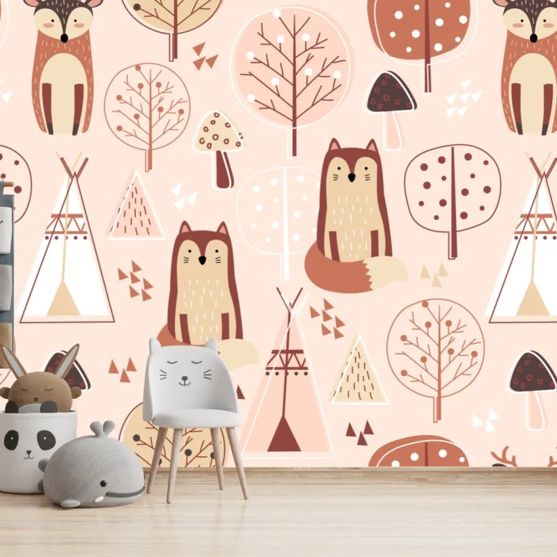 Wall mural woodland foxes nursery pattern