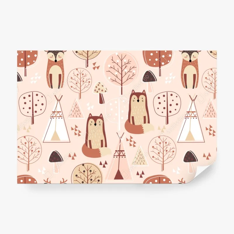 Wall mural woodland foxes nursery pattern