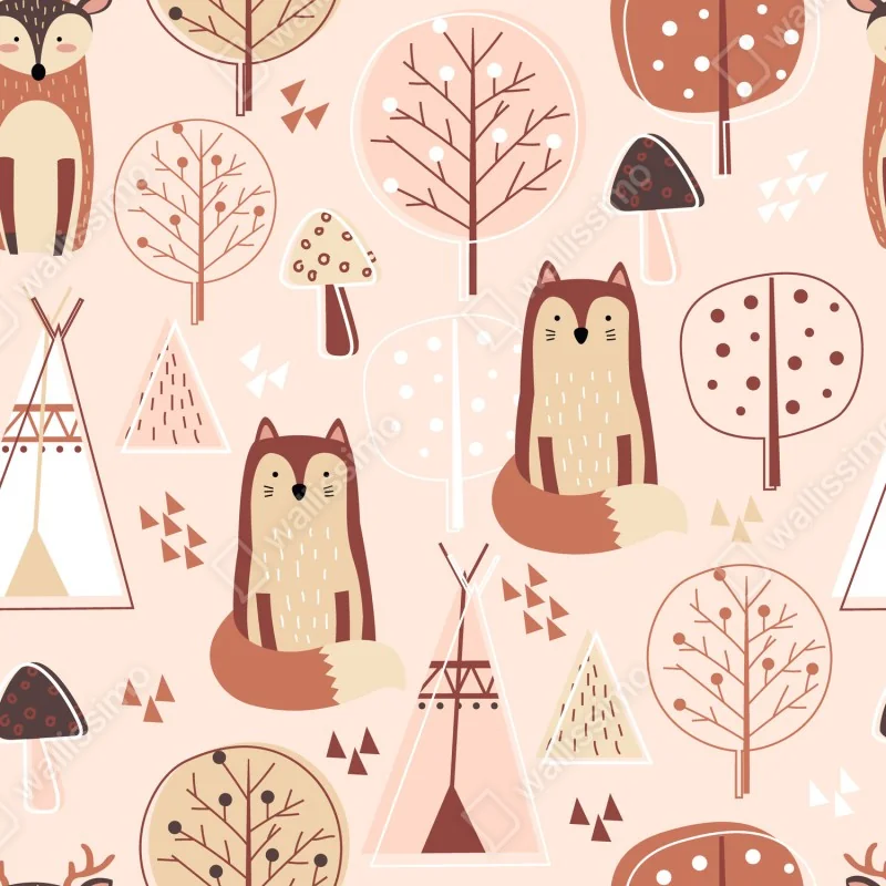 Fototapeta wzór z lisami do pokoju dziecięcego – Wallissimo® Fototapeta wzór z lisami do pokoju dziecięcego – Wallissimo®