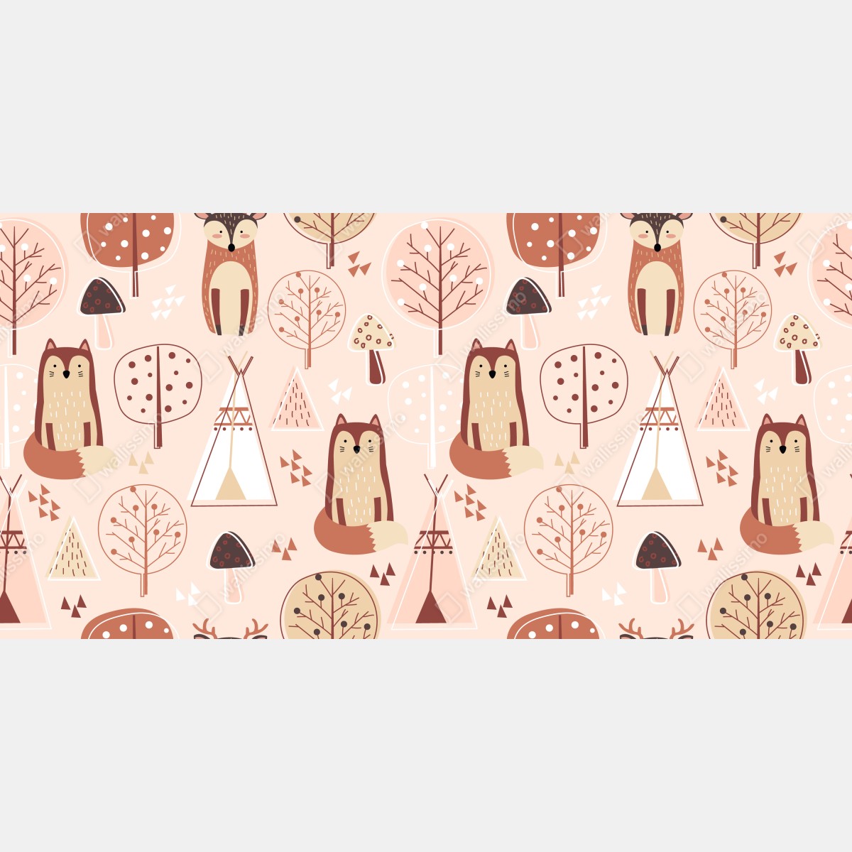 Fototapeta wzór z lisami do pokoju dziecięcego – Wallissimo® Fototapeta wzór z lisami do pokoju dziecięcego – Wallissimo®