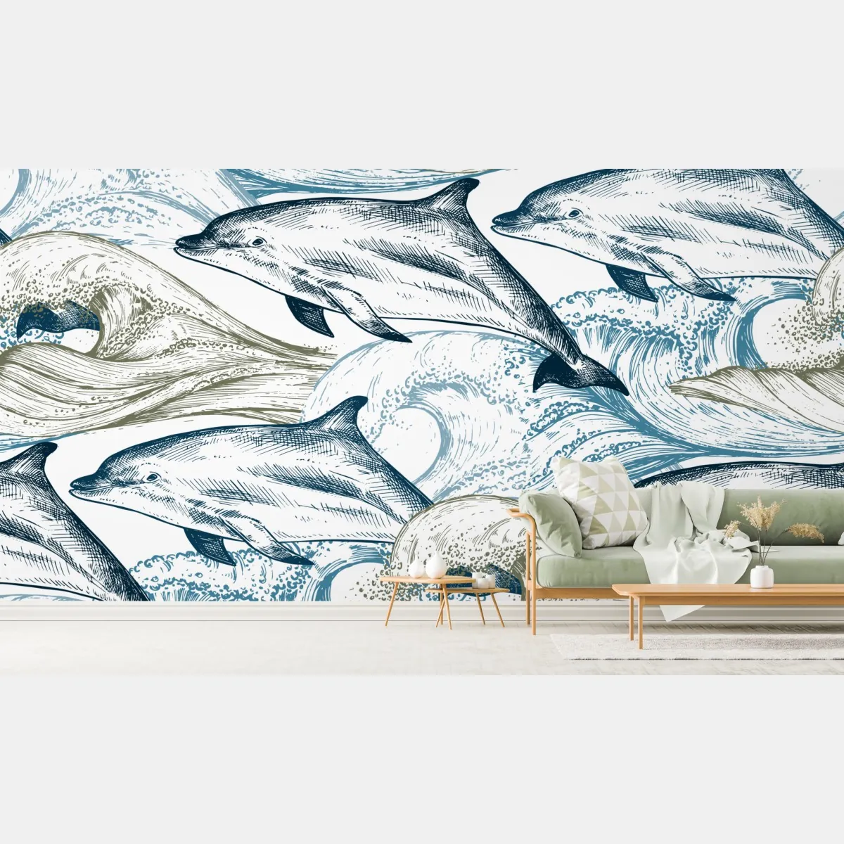 Fototapeta vintage delfiny oceaniczna ilustracja – Wallissimo® Fototapeta vintage delfiny oceaniczna ilustracja – Wallissimo®