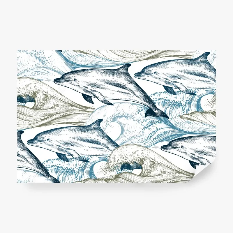 Wall mural vintage dolphins ocean illustration