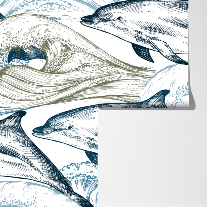 Fototapeta vintage delfiny oceaniczna ilustracja – Wallissimo® Fototapeta vintage delfiny oceaniczna ilustracja – Wallissimo®