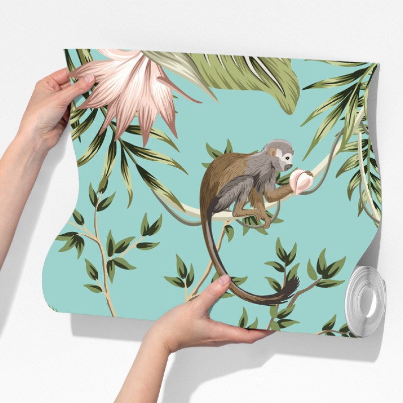 Fototapeta tropikalna scena dżungli ze słoniem i flamingiem – Wallissimo® Fototapeta tropikalna scena dżungli ze słoniem i flamingiem – Wallissimo®