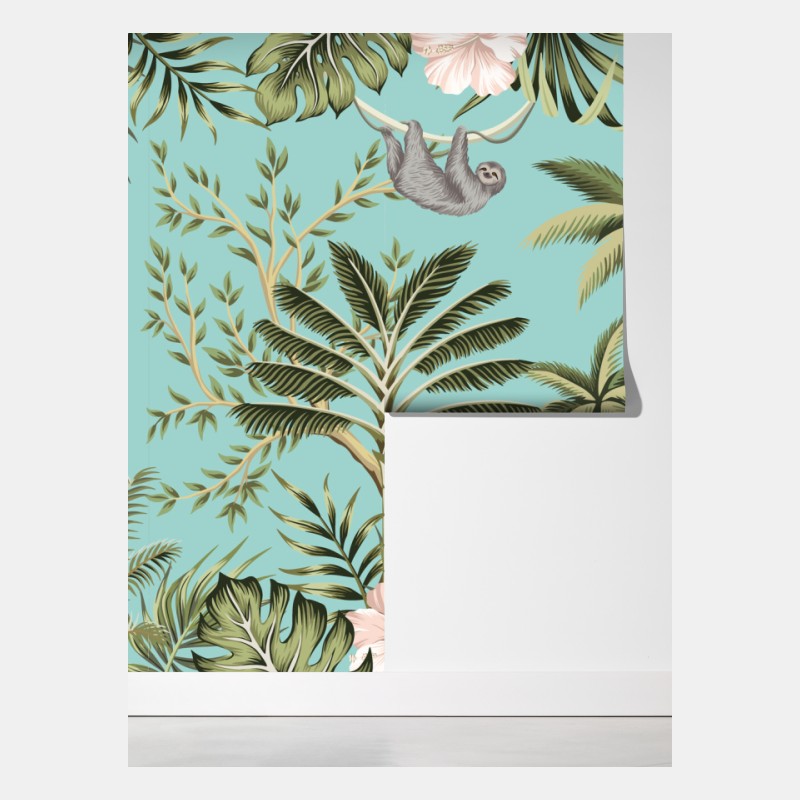 Fototapeta tropikalna scena dżungli ze słoniem i flamingiem – Wallissimo® Fototapeta tropikalna scena dżungli ze słoniem i flamingiem – Wallissimo®