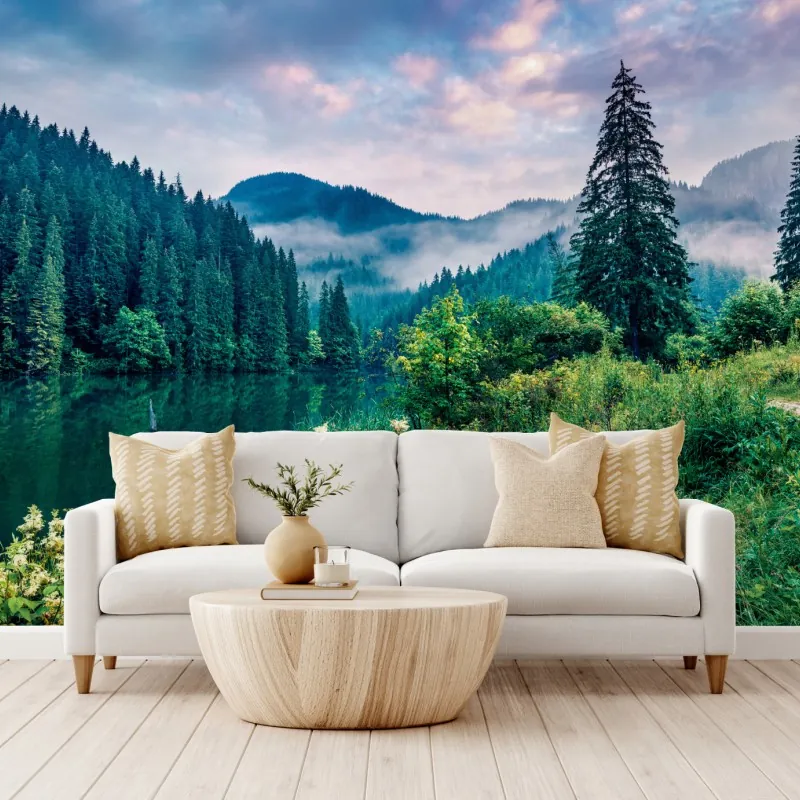 Fototapeta mglisty wschód słońca nad Lacu Rosu – Wallissimo® Fototapeta mglisty wschód słońca nad Lacu Rosu – Wallissimo®