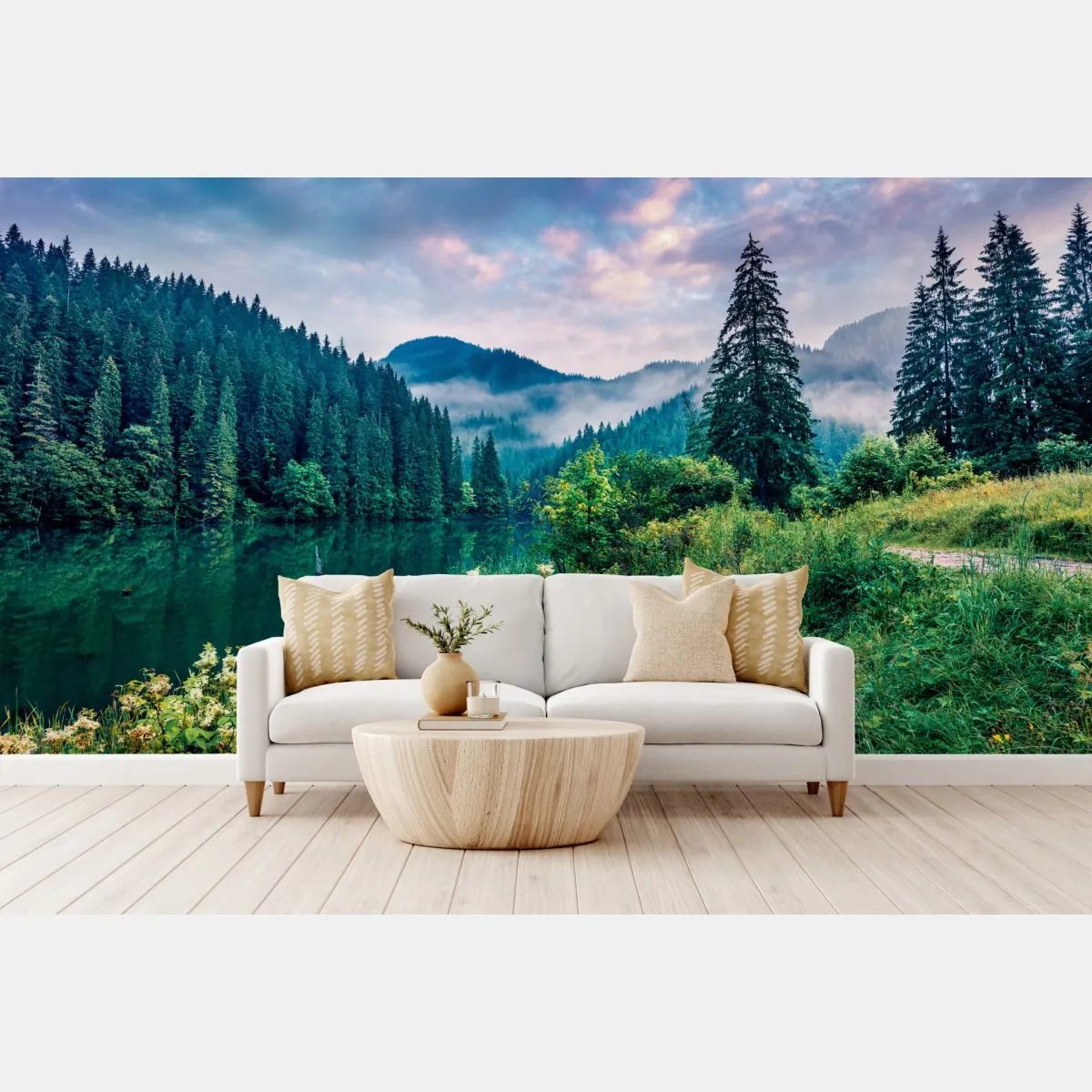 Fototapeta mglisty wschód słońca nad Lacu Rosu – Wallissimo® Fototapeta mglisty wschód słońca nad Lacu Rosu – Wallissimo®