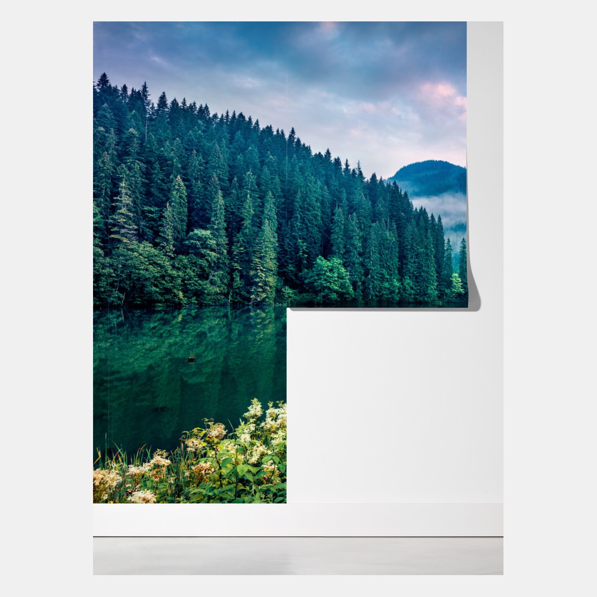 Fototapeta mglisty wschód słońca nad Lacu Rosu – Wallissimo® Fototapeta mglisty wschód słońca nad Lacu Rosu – Wallissimo®