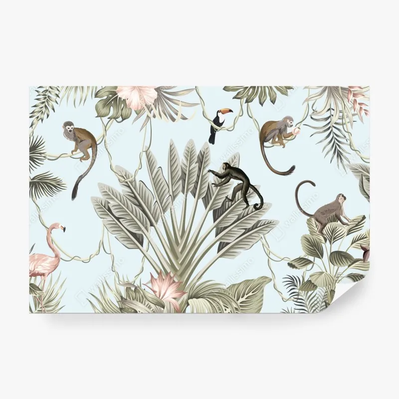 Wall mural pastel jungle animals pattern