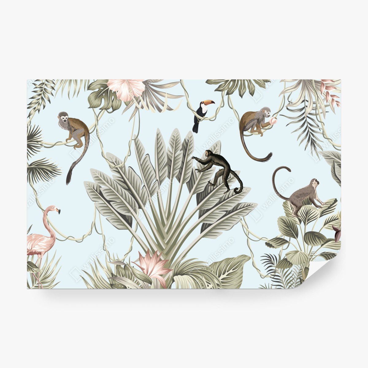Fototapeta pastelowy wzór dżungli z zwierzętami – Wallissimo® Fototapeta pastelowy wzór dżungli z zwierzętami – Wallissimo®
