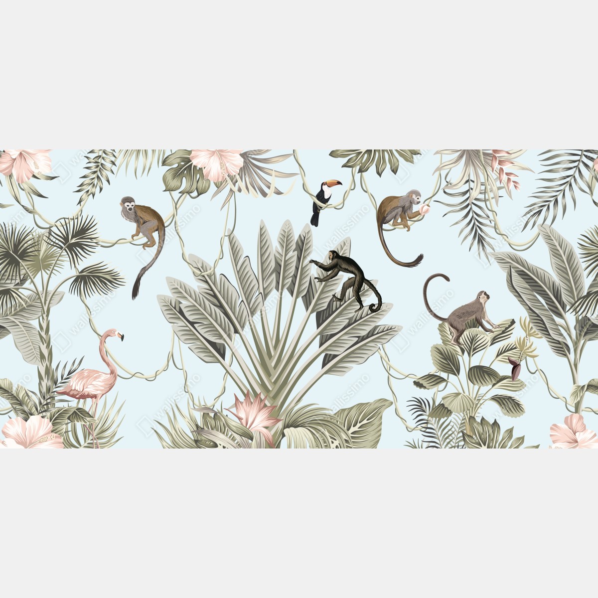 Fototapeta pastelowy wzór dżungli z zwierzętami – Wallissimo® Fototapeta pastelowy wzór dżungli z zwierzętami – Wallissimo®
