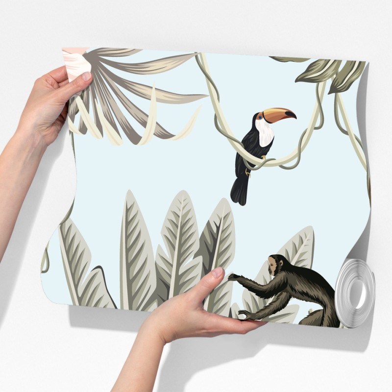 Fototapeta pastelowy wzór dżungli z zwierzętami – Wallissimo® Fototapeta pastelowy wzór dżungli z zwierzętami – Wallissimo®