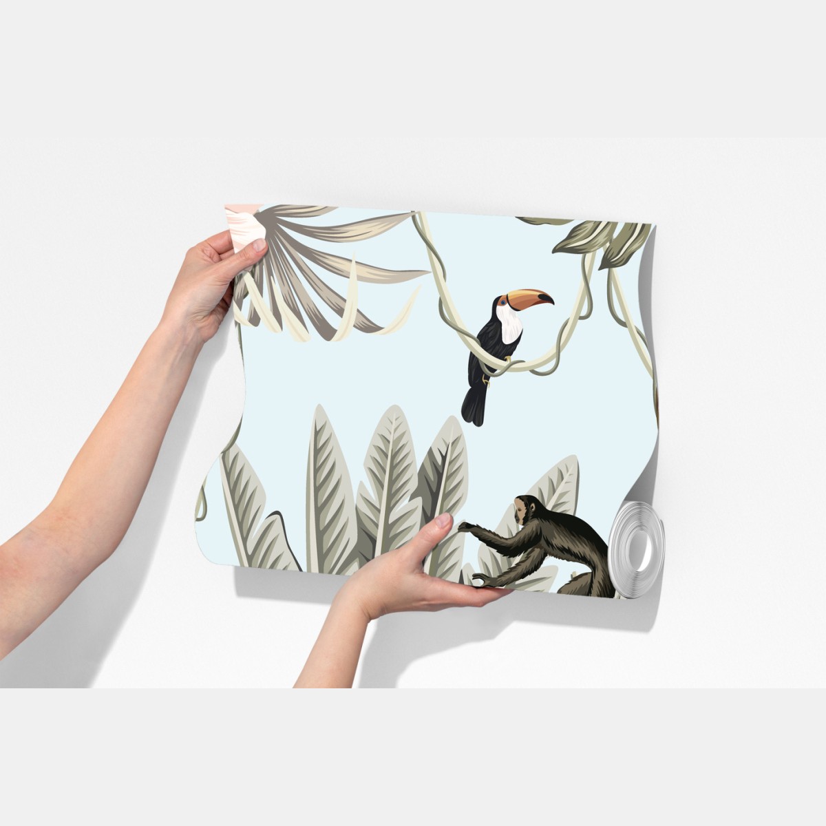 Fototapeta pastelowy wzór dżungli z zwierzętami – Wallissimo® Fototapeta pastelowy wzór dżungli z zwierzętami – Wallissimo®