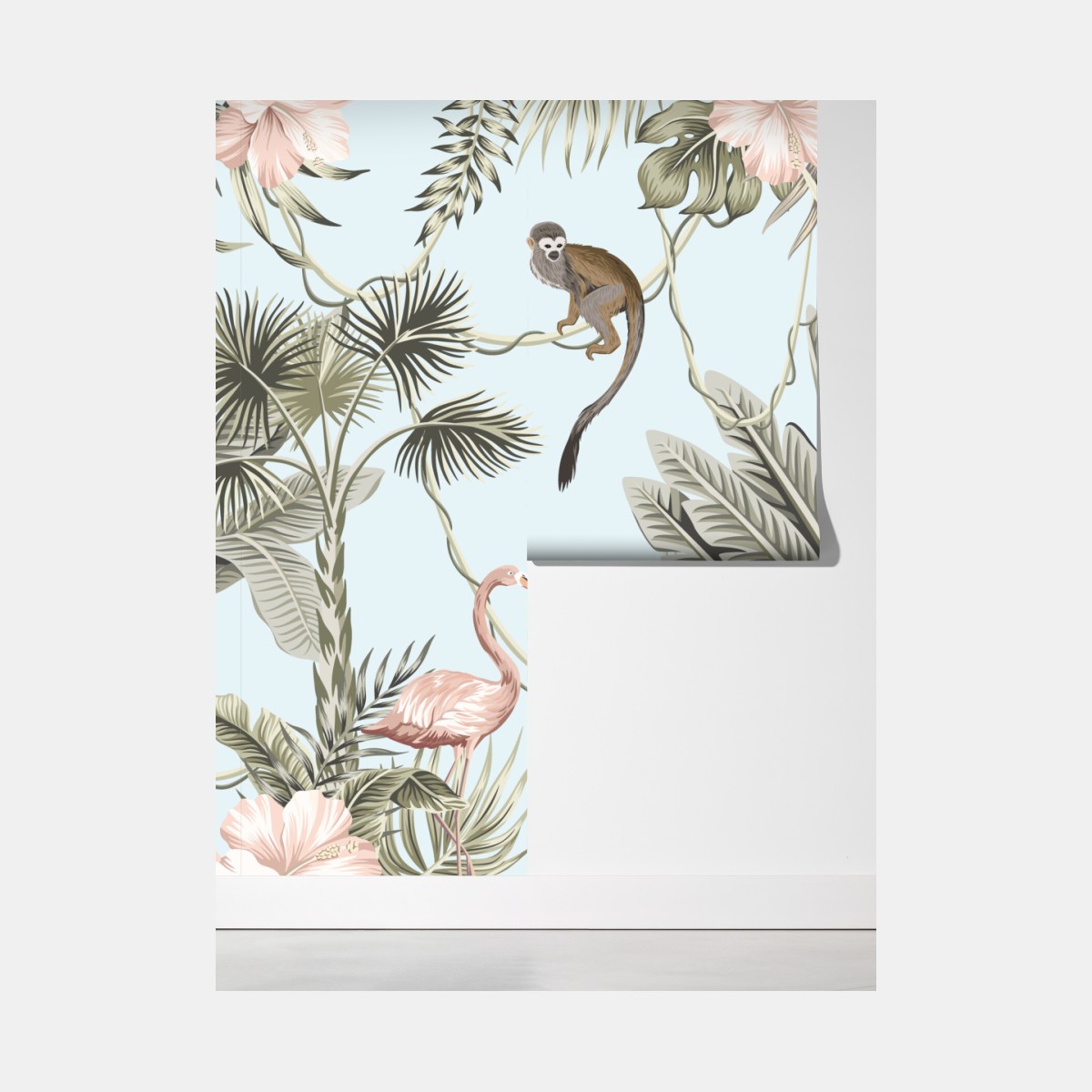 Fototapeta pastelowy wzór dżungli z zwierzętami – Wallissimo® Fototapeta pastelowy wzór dżungli z zwierzętami – Wallissimo®