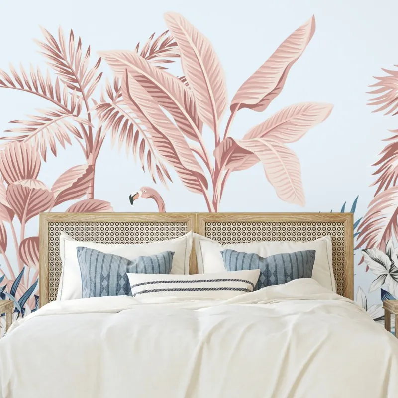 Wall mural pastel tropical flamingo garden