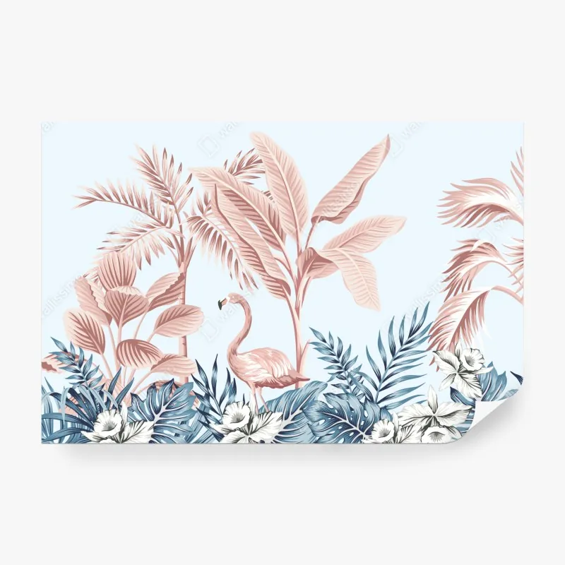Wall mural pastel tropical flamingo garden