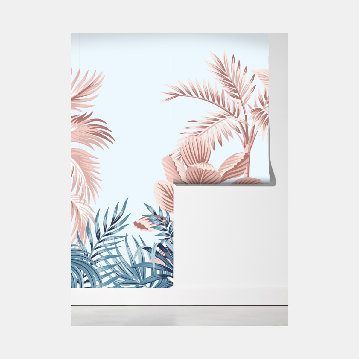 Fototapeta pastelowy tropikalny ogród z flamingiem – Wallissimo® Fototapeta pastelowy tropikalny ogród z flamingiem – Wallissimo®