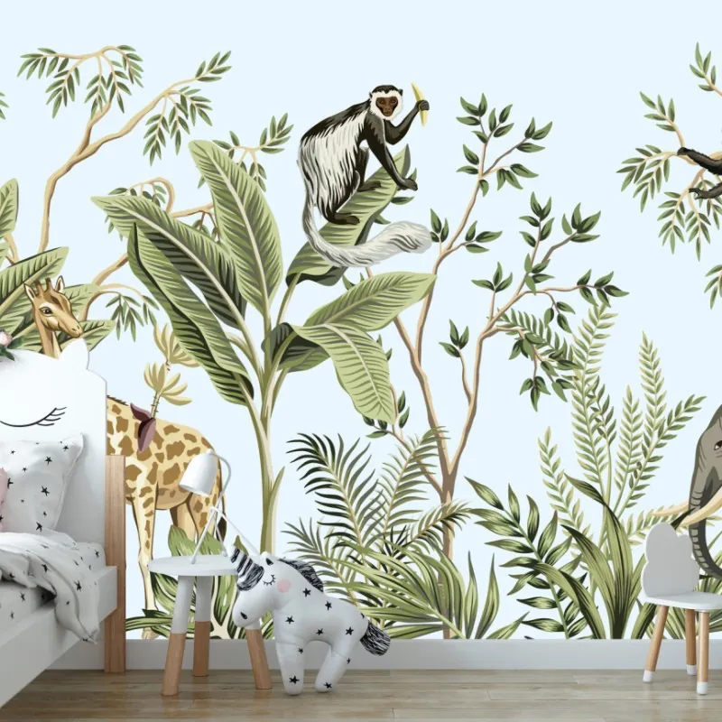 Wall mural tropical jungle animals panorama