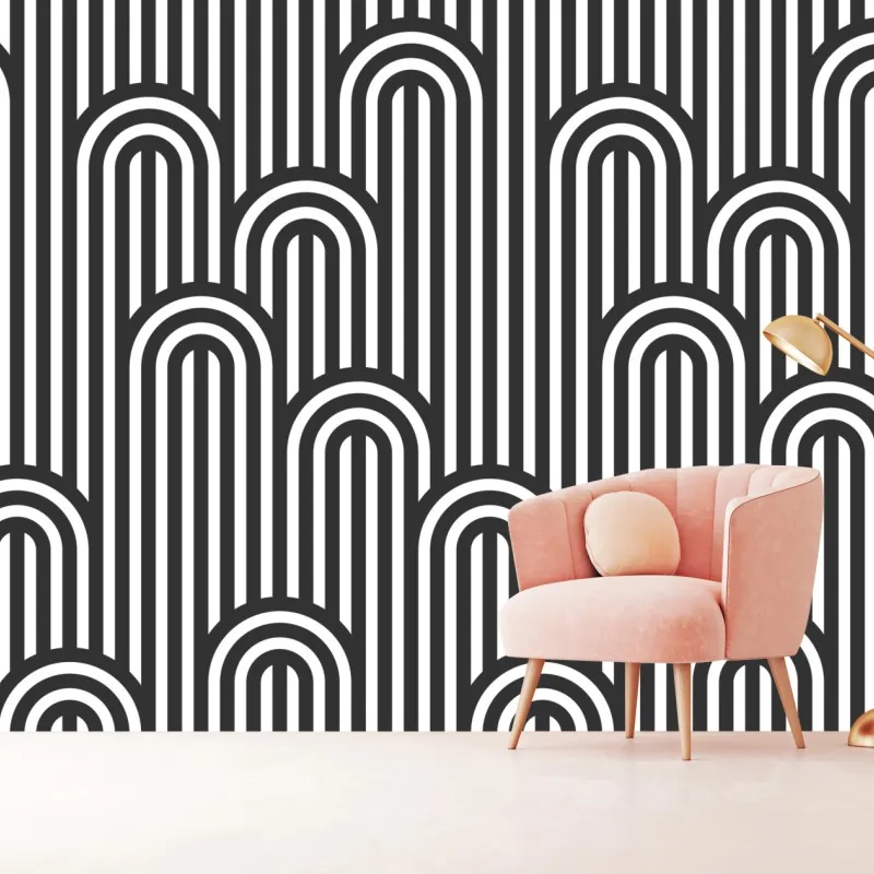 Wall mural black and white geometric stripe pattern