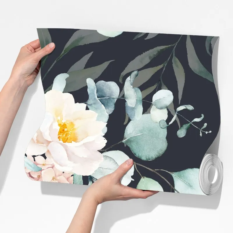 Fototapeta elegancki akwarelowy wzór kwiatowy na ciemnym tle – Wallissimo® Fototapeta elegancki akwarelowy wzór kwiatowy na ciemnym tle – Wallissimo®