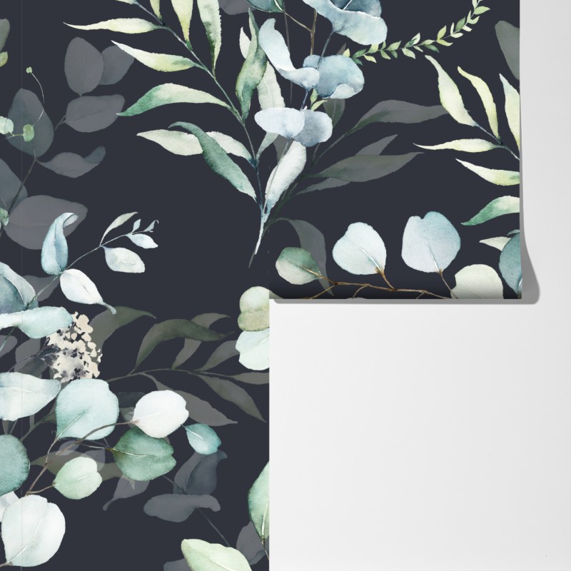 Fototapeta wzór botaniczny eukaliptusa w akwareli na ciemnym tle – Wallissimo® Fototapeta wzór botaniczny eukaliptusa w akwareli na ciemnym tle – Wallissimo®