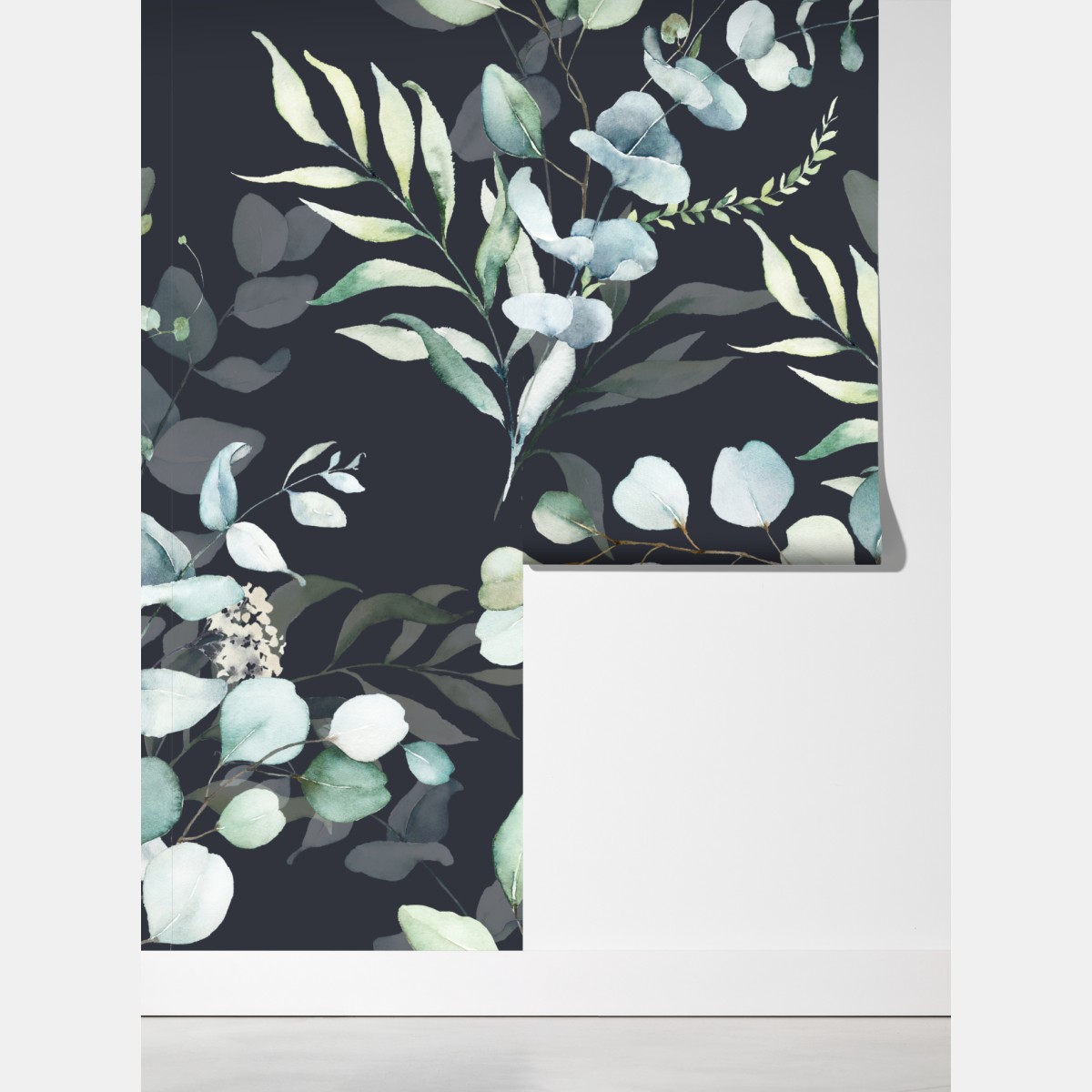 Fototapeta wzór botaniczny eukaliptusa w akwareli na ciemnym tle – Wallissimo® Fototapeta wzór botaniczny eukaliptusa w akwareli na ciemnym tle – Wallissimo®