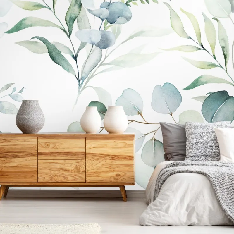 Wall mural watercolor eucalyptus leaves pattern