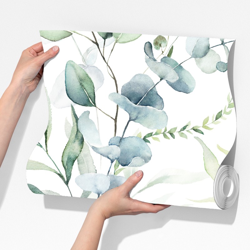 Fototapeta akwarelowy wzór eukaliptusa i liści – Wallissimo® Fototapeta akwarelowy wzór eukaliptusa i liści – Wallissimo®