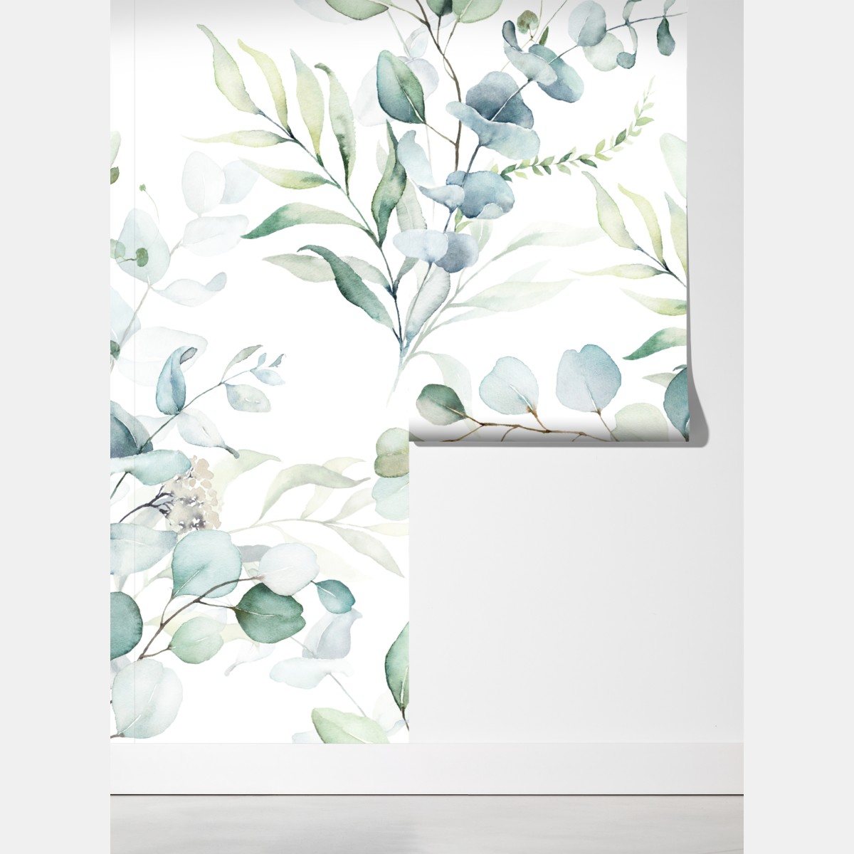 Fototapeta akwarelowy wzór eukaliptusa i liści – Wallissimo® Fototapeta akwarelowy wzór eukaliptusa i liści – Wallissimo®