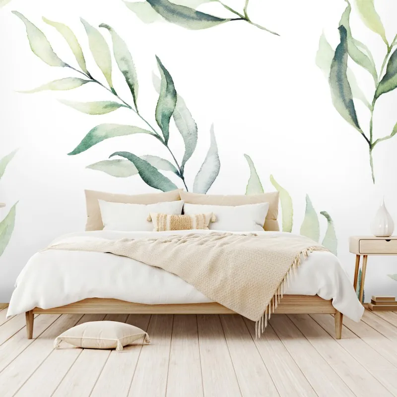 Wall mural soft watercolor eucalyptus leaves pattern