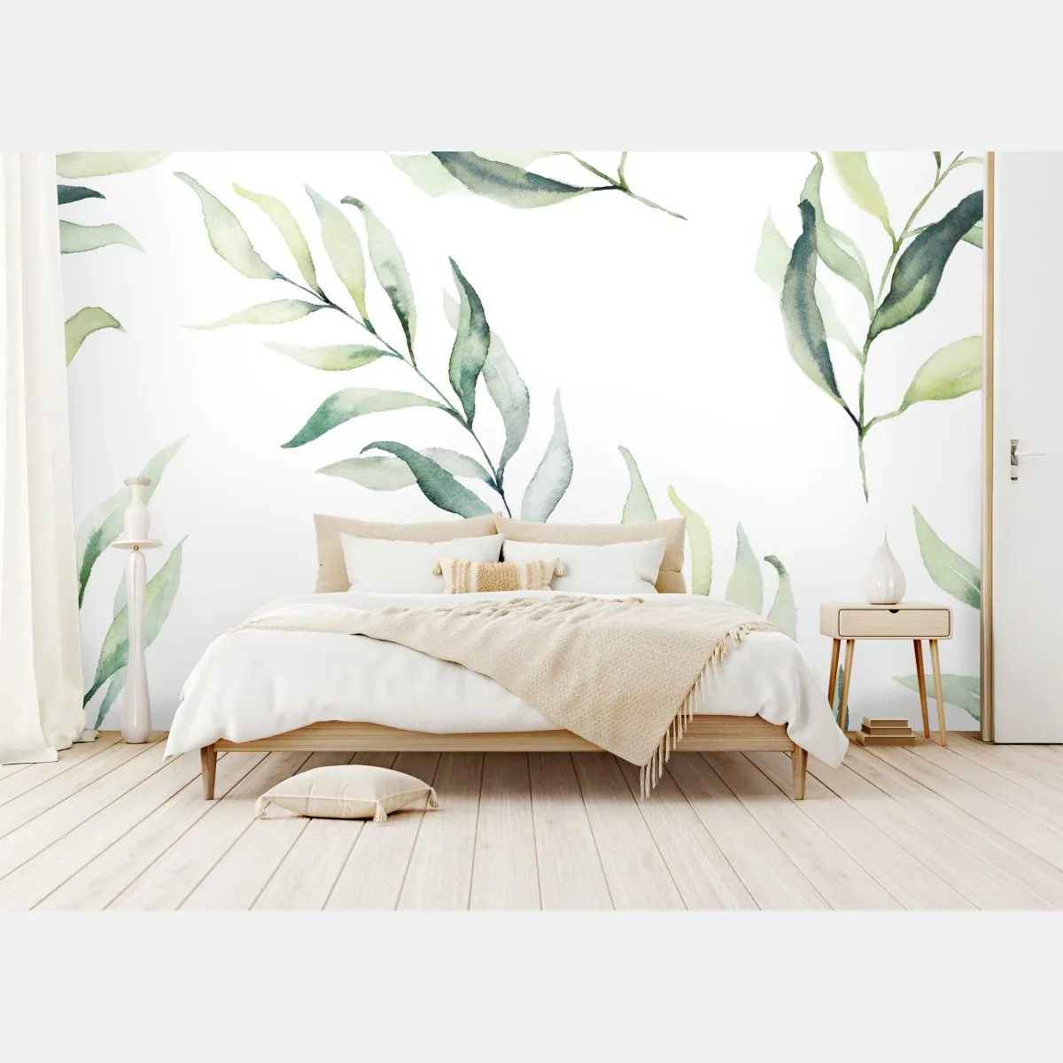 Fototapeta delikatny akwarelowy wzór z liśćmi eukaliptusa – Wallissimo® Fototapeta delikatny akwarelowy wzór z liśćmi eukaliptusa – Wallissimo®